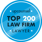 Blue award logo from Upcounsel for Top 200 Law Firm Lawyer